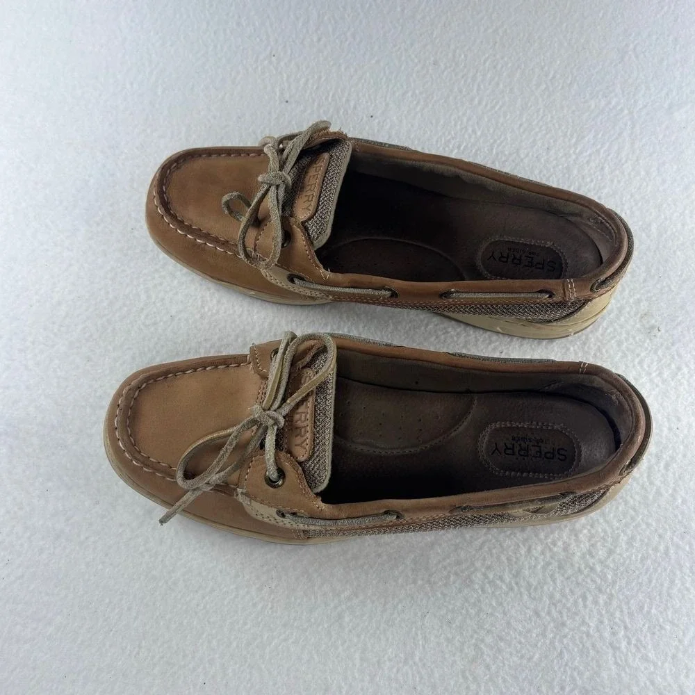 Sperry Top-Sider Boat Shoes Leather Mesh Nautical Preppy Coastal Brown Tan 10